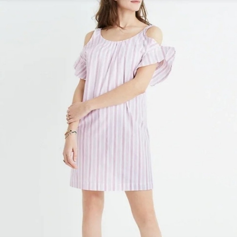 Madewell Cold Shoulder Ruffled Striped Midi Dress- size S